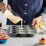 siliconen muffinvorm, 12 holtes, antiaanbaklaag siliconen bakvorm, siliconen cupcakevorm, siliconen mal (12 holtes, siliconen grijs)