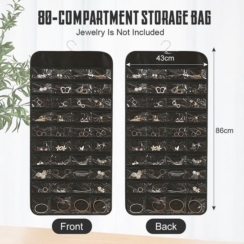 Sieradenorganizer voor het ophangen van sieradenopslag Hangende sieradenorganizer Hangende opbergrol met hanger Sieradenorganizer Tas Reistas voor ringen Oorbellen Kettingen Zwart