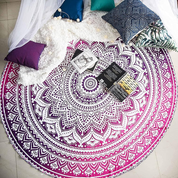 India strandlaken rond mandala hippie/groot Indiaas rond katoen/boho ronde yogamatdoek, meditatie/tafelkleed, rond ophangdeken, picknick, handgemaakt tapijt, 175 cm