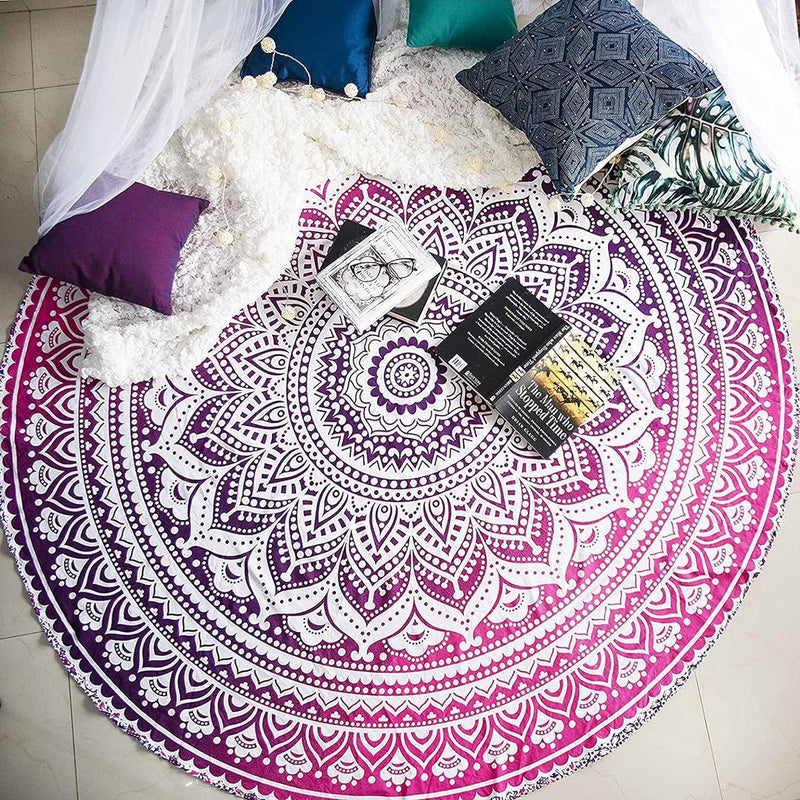India strandlaken rond mandala hippie/groot Indiaas rond katoen/boho ronde yogamatdoek, meditatie/tafelkleed, rond ophangdeken, picknick, handgemaakt tapijt, 175 cm