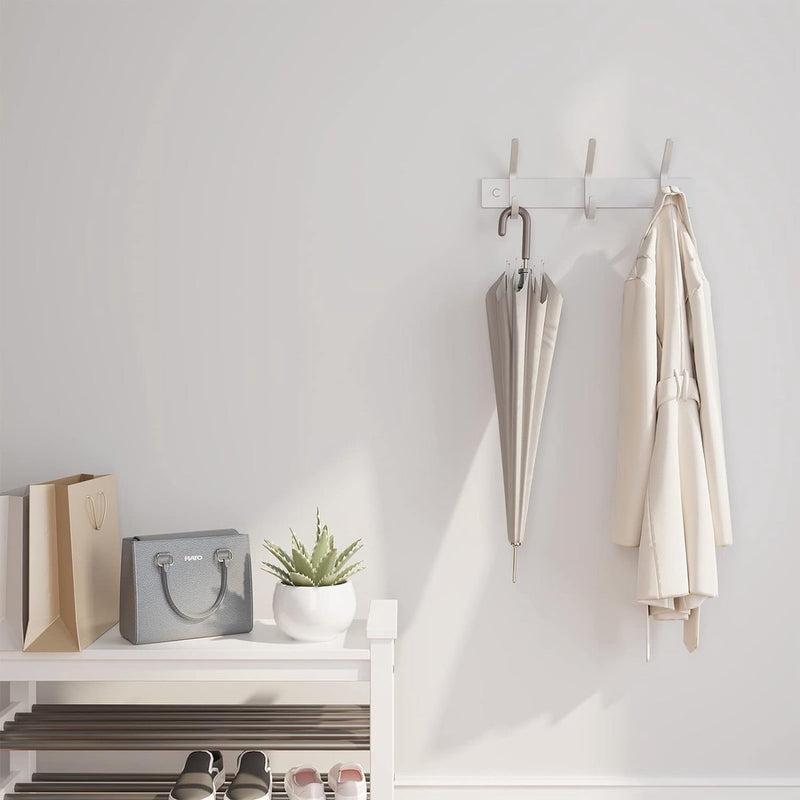 Kledinghaken, 3 haken, garderobelijst, roestvrij staal, geborsteld, voor jassen, jurken, tot 20 kg belastbaar, haaklijst voor hal, voorkamer, 22 cm (zilver, 2 stuks)