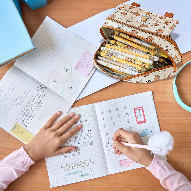 etui, schattig etui voor meisjes, jongens, schoolbenodigdheden, etui, grote etui met vakken, stoffen etui, Kawaii (S1)