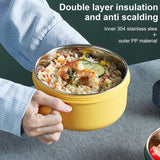 Japanse kom met deksel, 1200 ml ramenkom, plastic soepkom en verwijderbare roestvrijstalen voering, ramenkom, saladecontainer voor bij eetstokjes, Japans servies (geelgroen)