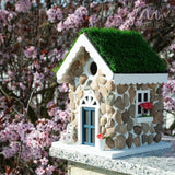 Nestkast in steenhuis-look, decoratief vogelhuis om op te hangen, met echte stenen, mezenbak met 30 mm invliegat, nesthulp, vogelhuisje voor tuin, balkon, terras