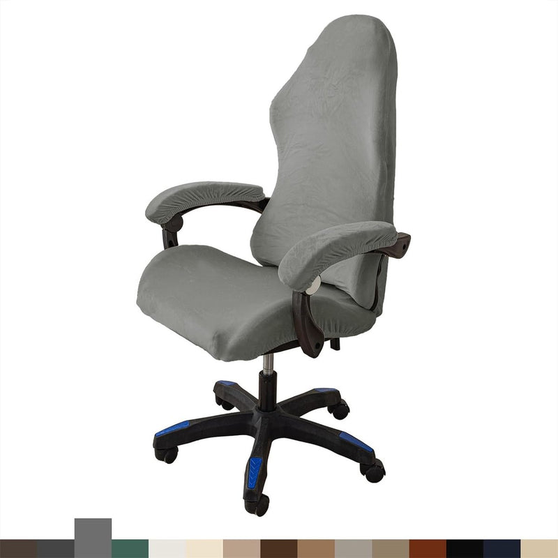 Fluwelen pluche gamingstoelhoezen, 4 stuks, bureaustoel, draaistoel, overtrek met armleuningen/stoelrug, rekbare stoelhoezen voor computer-gamestoel, bureaustoel, zonder stoel, grijs