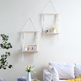 Wandplank Houten Boheemse Wandplank Handgemaakte Macrame Wanddecoratie met LED-verlichting Geschikt voor Woonkamer Wanddecoratie Kamerdecoratie