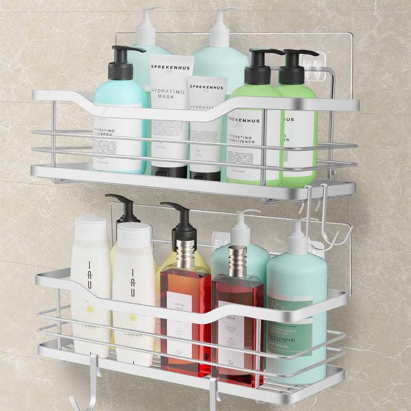 Doucheplank, doucheplank zonder boren, 3 stuks badkamerplankorganizer, badkamerplank, badkamerorganizer, zilver.