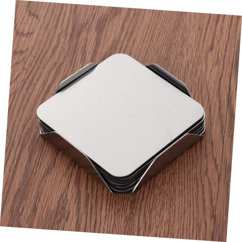 Set van 6 vierkante stalen placemats met antisliponderzetters van roestvrij staal