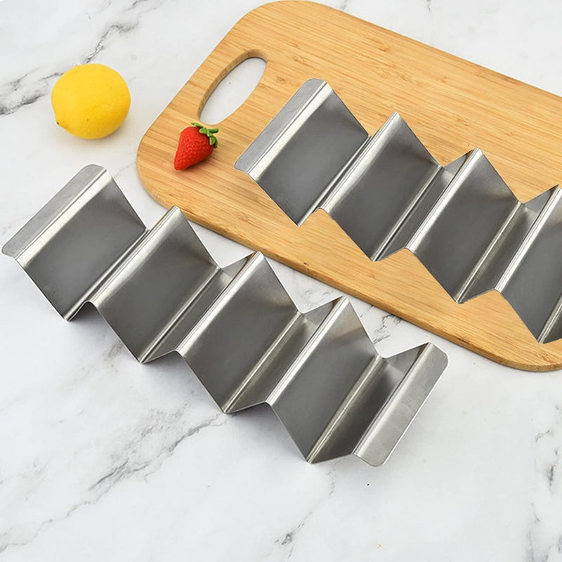 2 stuks Taco houders, 32 cm roestvrij stalen houders, staande set, pretzelstandaard, tray holt, voor Tacos, sandwiches, worsthouders voor kinderen, gezinnen, feestjes (zilverkleurig, 2 l)