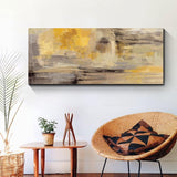 Houten frame grote canvasfoto's 120x50cm abstract mosterdgeel grijs beeld op canvas muurkunst moderne wandafbeeldingen XXL kunstdruk decoratie voor woonkamer slaapkamer klaar om op te