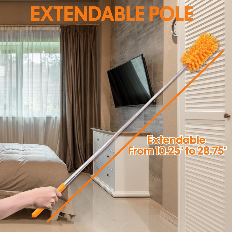 Reiniging Feather Duster met 30-100" Verlengpaal Plafondventilator Microfiber Duster Intrekbare opening Lange stofdoek voor hoge plafonds Spinnenweb Blinde muur