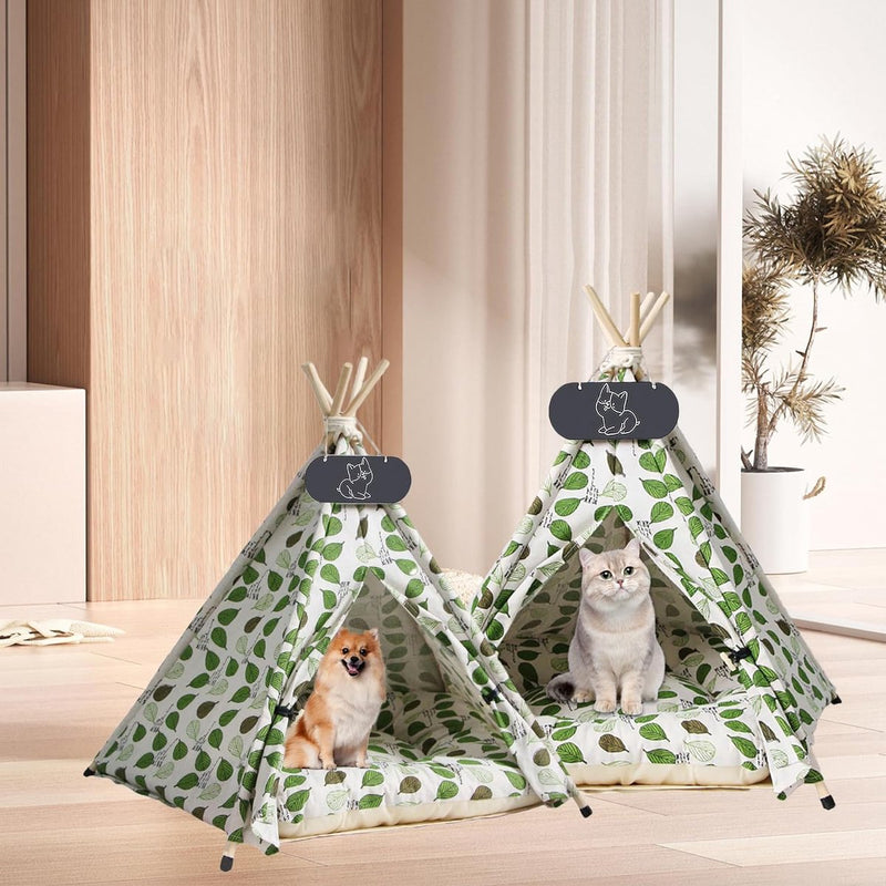 Tipi tent voor huisdieren, kattentent van katoenen linnen, hondentent, afneembaar en wasbaar, huisdierentent met kussen, huisdiertent, wegklappen, meubels, 60 x 60 x 70 cm