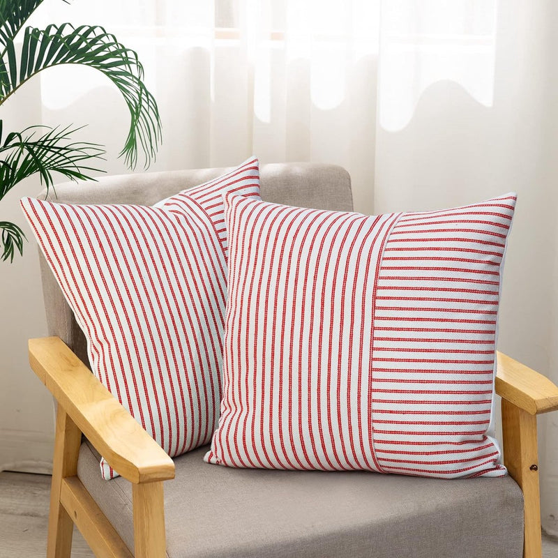 Set van 2 kussenhoezen 40x40 katoenlinnen kussenhoes bankkussen strepen decoratief kussen boho decoratieve kussenhoezen decoratieve kussenhoezen voor bank woonkamer slaapkamer buitenkussen 40x40 rood