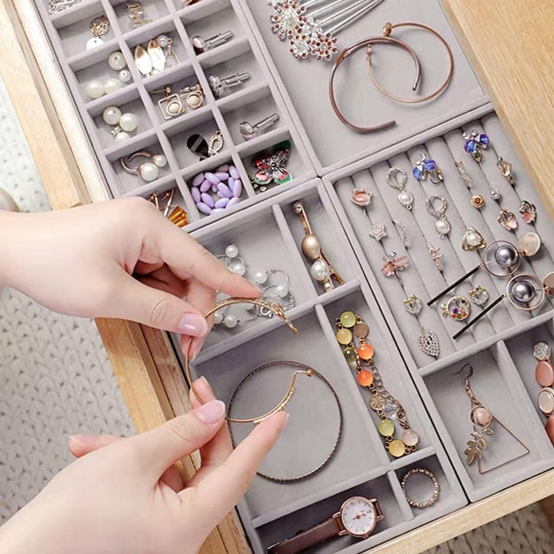 Sieradenbakjes, 2 stuks sieradenopberglades, fluwelen stapelbare sieradenlade-organizer, sieradenorganisatoren voor sieraden, oorbellen, armbanden, ringenopslag voor dames en meisjes