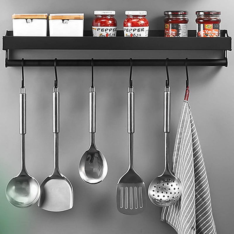 Keukenhouder zonder boren met 6 haken, keukenrek, muur voor specerijen, haaklijst, keukenhulp, hanglijst, aluminium kruidenrek, matte afwerking, voor keuken en badkamer