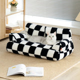 Kattenbed, wollig en zacht, kattenbankbed voor middelgrote en kleine honden/katten, schattig kattenbed met antislip onderkant, schaakbord