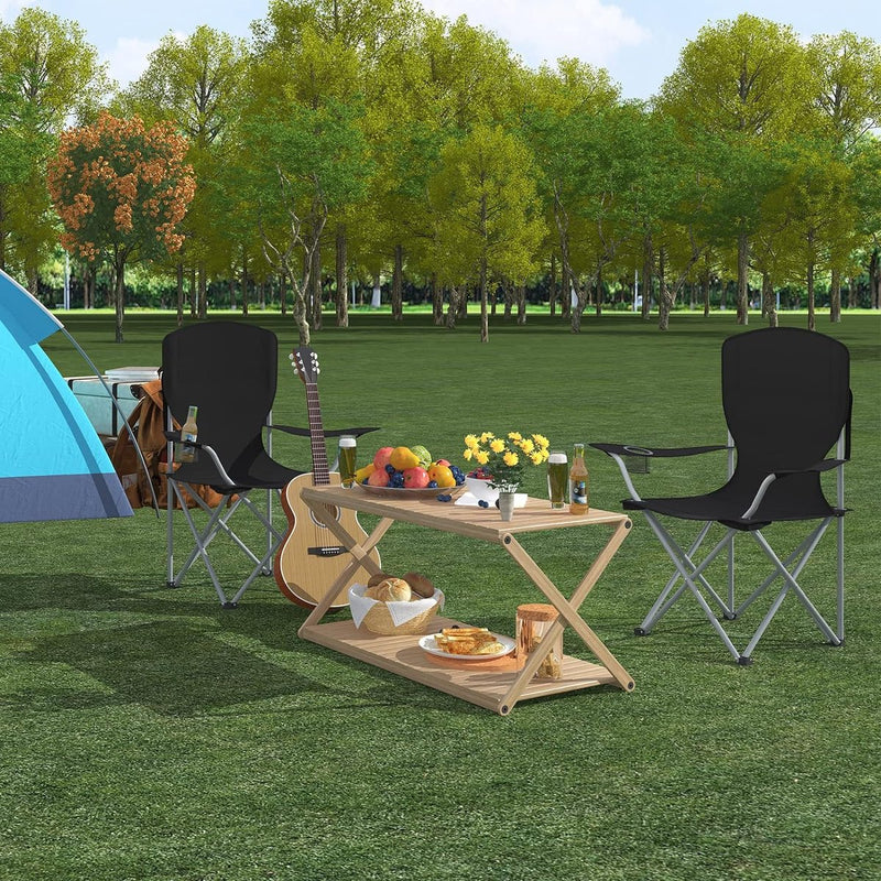 Opvouwbare campingstoel set van 2, opvouwbare met bekerhouder, hoge rugleuning, opvouwbare campingstoel met armleuningen en draagtas, campingstoelen lichtgewicht, draagbaar, tot 150 kg