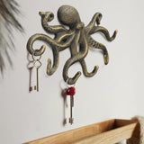 Oktopus garderobehaken, rustieke garderobehaken, gietijzeren wandhaken met schroeven, kledinghaken, om op te hangen, kleding, sleutels, hoeden, tassen, zwart-goud