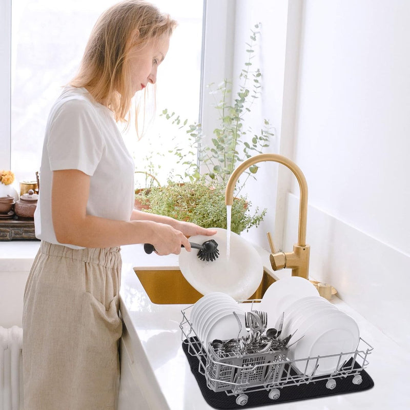 Microvezel afdruipmat voor keuken, 46 x 41 cm, 2 stuks, gootsteen en servies, droogmat, serviesonderlegger (zwart)