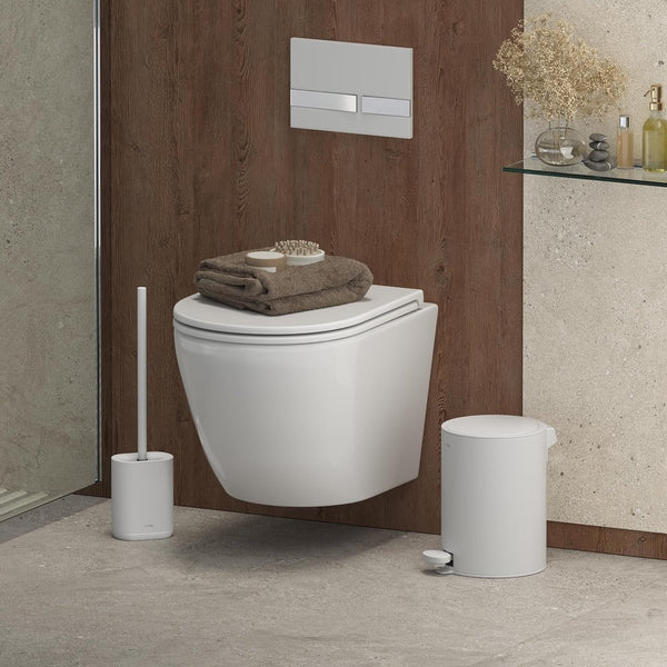 Pure WC-borstel, toiletborstel, mat, siliconen, toiletborstel, compact, antibacterieel, borstelset, wit