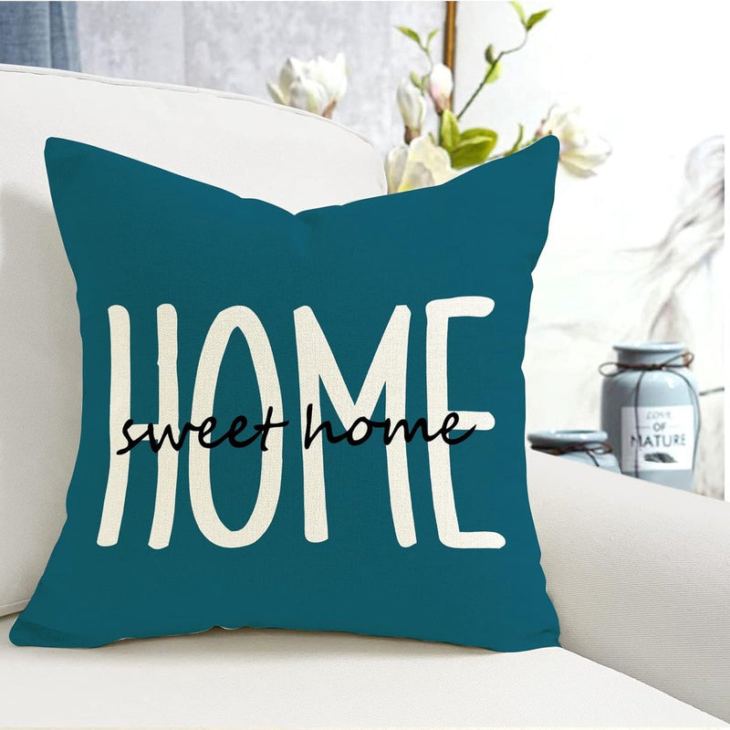 Kussensloop 45 x 45 cm, set van 4 decoratieve kussens, linnen kussenslopen, geometrisch patroon, kussenhoezen voor bank, slaapkamer, bank, outdoor, kussen, 45 x 45 cm, blauwgroen