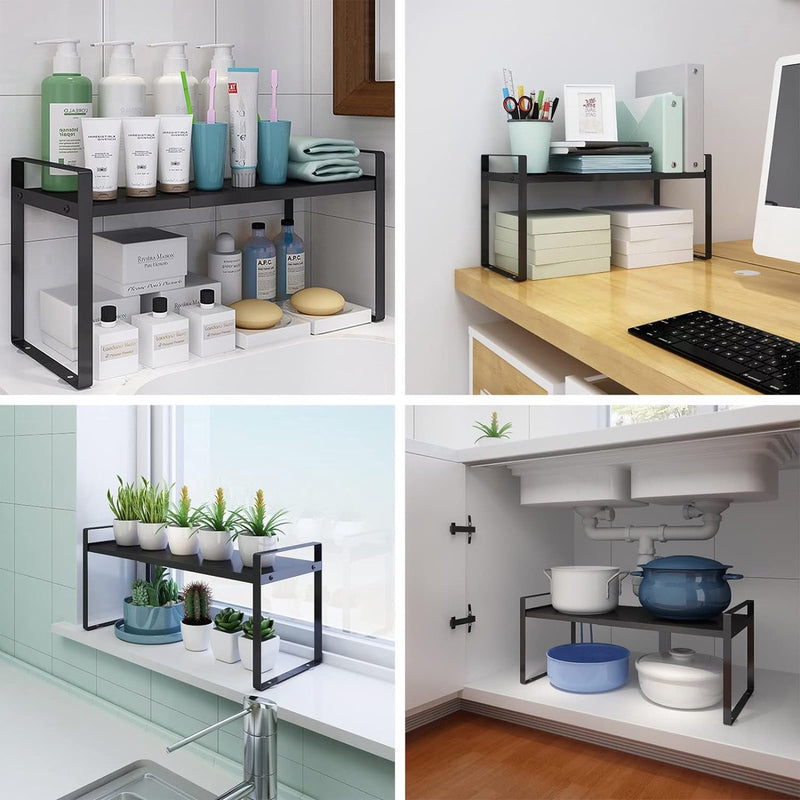 Keukenrek op het werkblad, uitbreidbaar, multifunctioneel metalen keukenrek, heavy duty, verstelbaar werkbladenrek, kruidenrek, organizer, pantry, vrijstaand voor keuken en badkamer