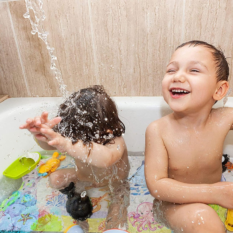 Antislip kinderbadmat, 100 x 40 cm, zeedieren afbeelding badmat met 200 zuignappen, babyshower badkuip, antislip, schimmelbestendig, machinewasbaar (slot)