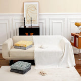 Grote banksprei voor 3-zitsbank met decoratieve kwastjes, dubbelzijdige bankhoes banksprei voor bank en bed, ruitpatroon met bladeren en bloemen - wit, 180 x 300 cm