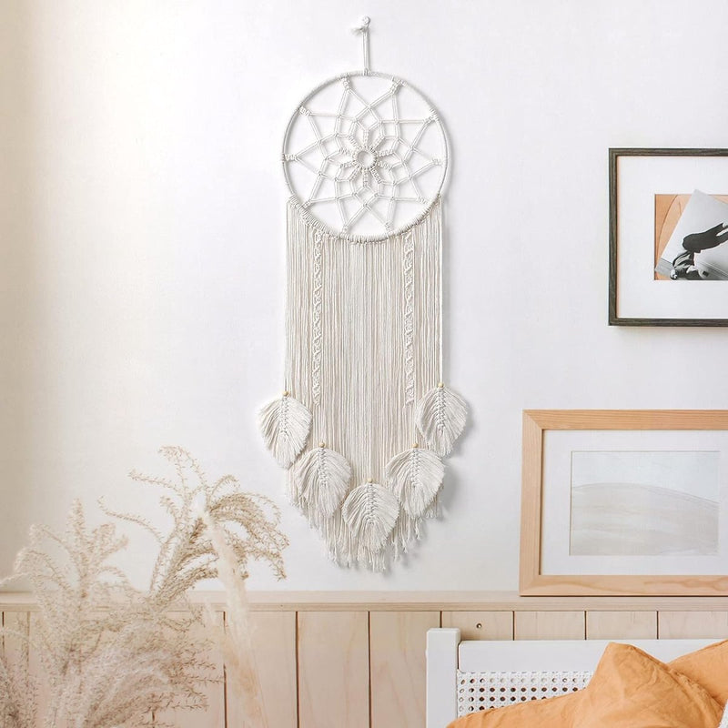Macrame Dromenvanger Muurbehang Geweven Veren Muurbehang Handgemaakte Dromenvanger Boho Kwasten Decoratie Home Decor Ornament Ambachtelijk Cadeau voor Slaapkamer Woonkamer