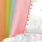 Kinderkamergordijnen transparant ringgordijnen set van 2 H 220 x B 132 cm linnenlook gordijnen met kleurverloop en kleurrijke pompons regenbooggordijn linnenlook transparant