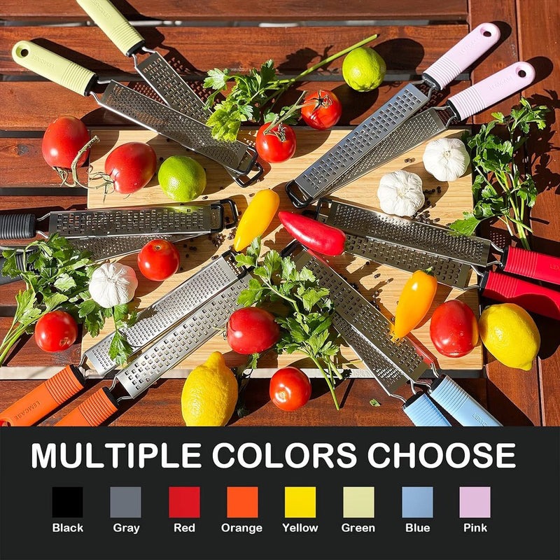 Zester, schaafrasp - kaasrasp, Parmezaanse rasp, citroenrasp - keukenrasp van roestvrij staal met beschermende afdekking en siliconen handvat | grijs (set van 2)