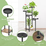 Plantenstandaard met 5 etages, hout, metaal, voor binnen en buiten, hoek bloemenstandaard, plantenrek voor meerdere planten, modern bloemenrek voor terras, tuin, balkon, woonkamer (zwart)