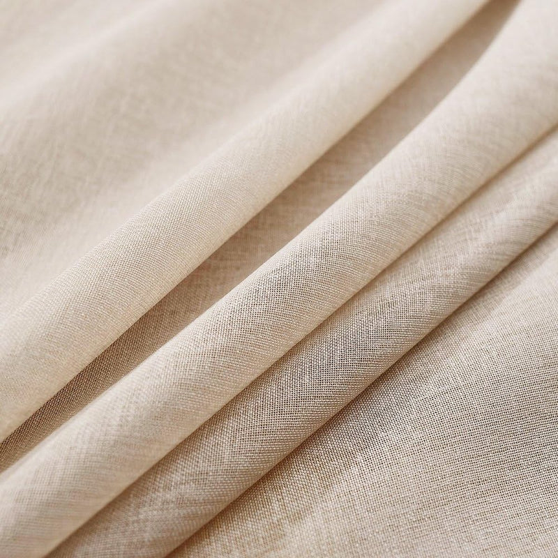 Voile gordijnen met lussen, transparante gordijnen, voor woon- en slaapkamer, keuken, 145 cm x 140 cm (h x b), set van 2, beige