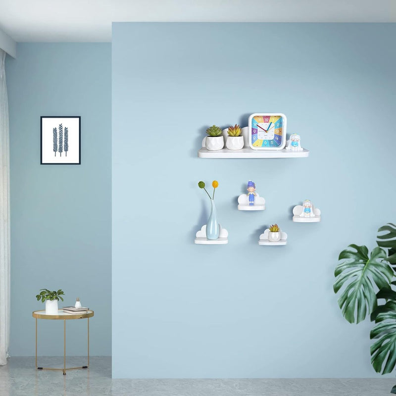 Wandrek, zwevend rek, 3-delige set, hangend, creatief voor slaapkamer, woonkamer, keuken en hal, wolken, wandplank, kleine afmetingen, wolken, wit