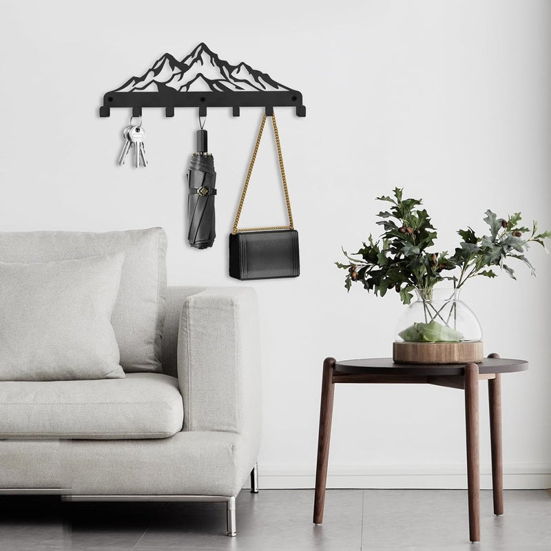 Sleutelhaak, sleutelhouder voor thuis, sleutelhouder, sleutelhangermuur, zwart sleutelrek met 7 haken, metalen sleutelrek voor thuismuurhaken, sleuteldecoratie