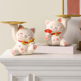 Houten sleuteldienblad voor entree, tafel, moderne decoratie van hars, gelukskat dienblad, Catchall dienblad met 3 standaard, hangende organizer, voor ringen, telefoon, armbanden (boten sleuteltray)