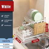 Afdruiprek Opvouwbare Afdruiprek met Druppelbord 2 Niveaus Afdruiprek met Gebruiksvoorwerphouder, Snijplankhouder Metalen Afdruiprek voor aanrecht (wit)