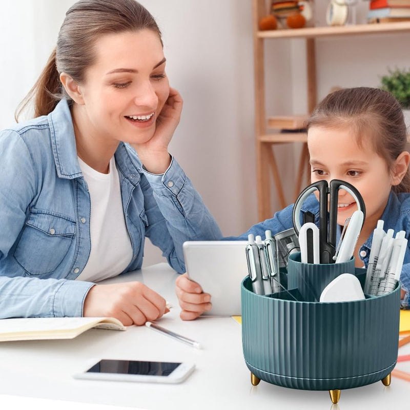 Bureau-organizer, 360 ° roterende kantoororganisator, pennenhouder, multifunctionele bureau-organizer, pennenorganizer met grote capaciteit voor potlood, mapclips (marineblauw)