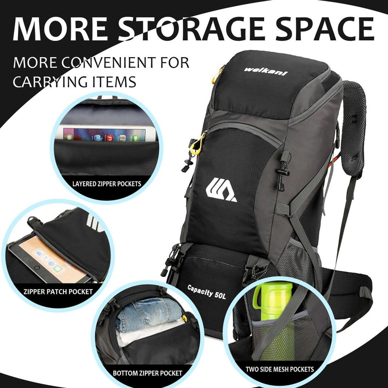 Taeku Wandelen Rugzak 50L Mannen Vrouwen Waterdichte Bergbeklimmen Dagpack Camping Tas Trekking Rugzak Gear met Regenhoes voor Outdoor Sport (Zwart Taeku Wandelen Rugzak 50L Mannen Vrouwen Waterdichte Bergbeklimmen Dagpack Camping Tas Trekking Rugzak Gear met Regenhoes voor Outdoor Sport (Zwart