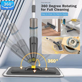 Vloerwisser met sproeifunctie, 500 ml navulbare watertank, sproeiwisser voor snelle reiniging met 3 wasbare microvezelhoezen, grijs sproeimop