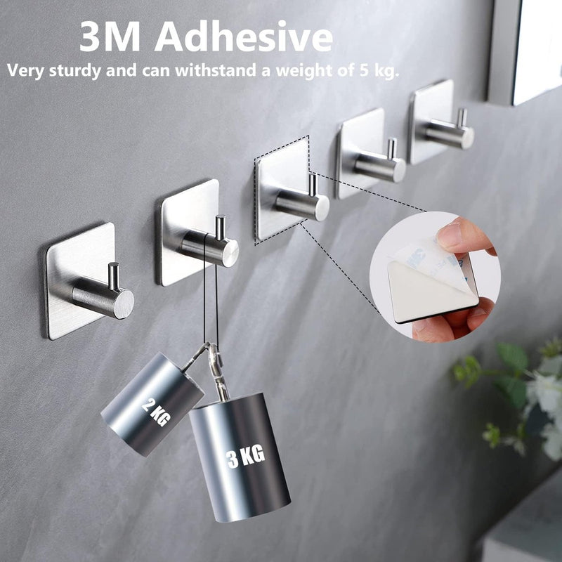 4 stuks zelfklevende haken, extra sterk, zelfklevend, zilver, roestvrij staal, SUS304 waterdicht, multifunctionele handdoekhaken, zonder boren, met 3M kleefpads, voor badkamer en keuken