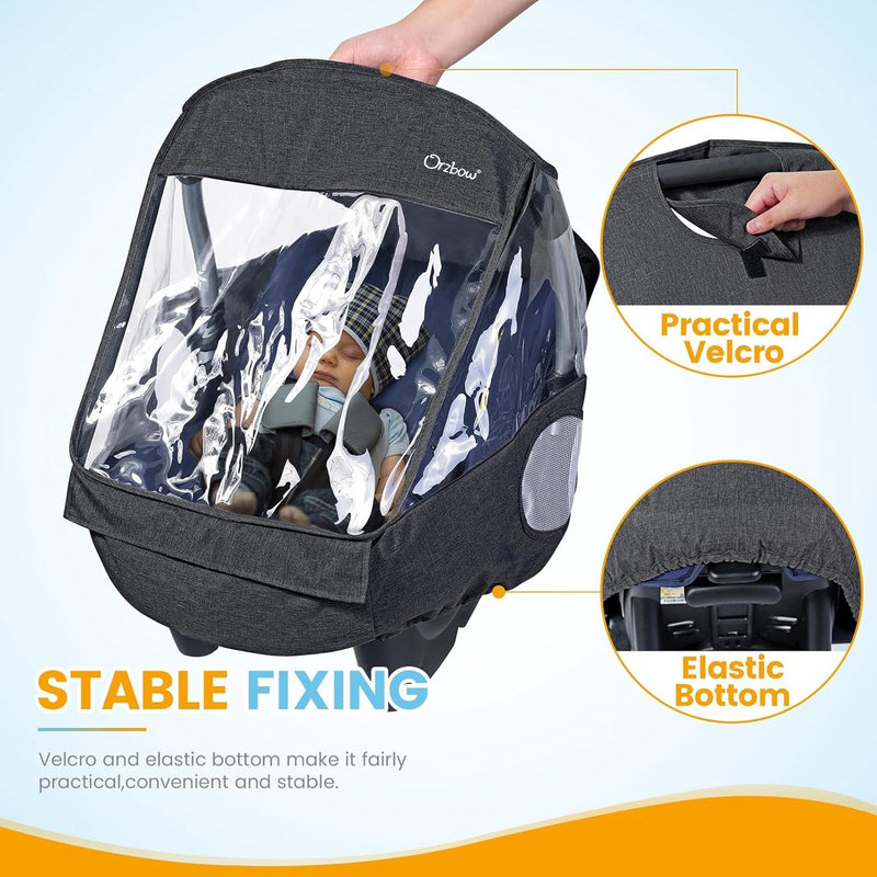 Universele regenhoes voor babyzitje , afdekbare draagopening en luchtgaten, contactvenster, met zak, noodzakelijke bescherming voor baby's of huisdieren (donkergrijs)