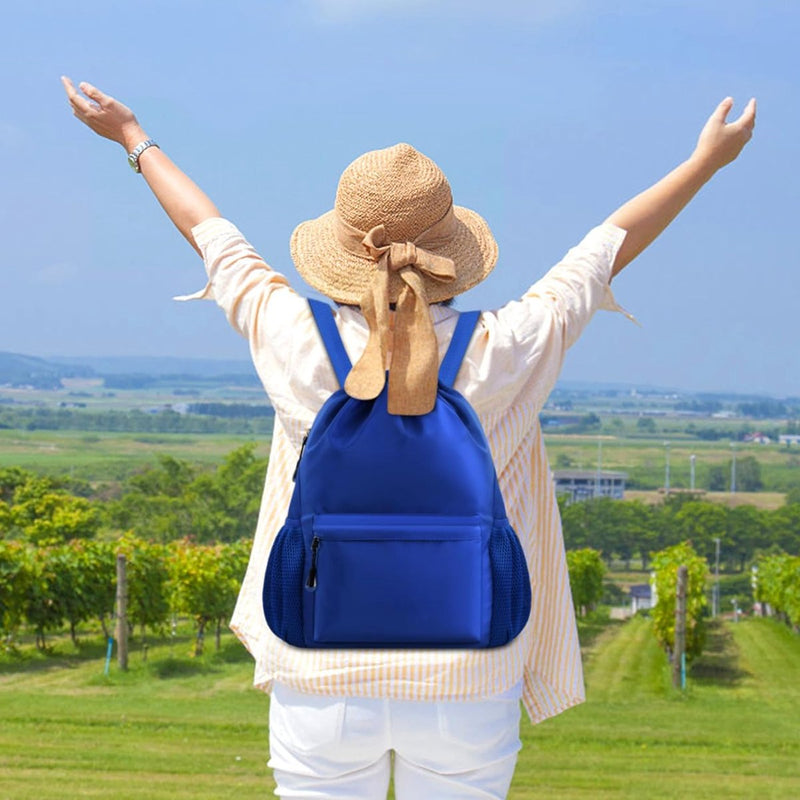Gymtas met trekkoord, sportrugzakken, verstelbaar, voor dames en heren, grote sporttas met bodemvak, netvakken, water, trekkoord, waterdicht, uniseks, voor zwemmen en reizen