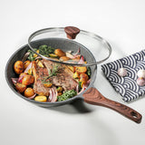 Koekenpan met antiaanbaklaag en deksel, omeletpan met granieten coating van 28 cm, gezond stenen kookgerei, kokspan, gasfornuis en inductie-compatibel, PFOA-vrij