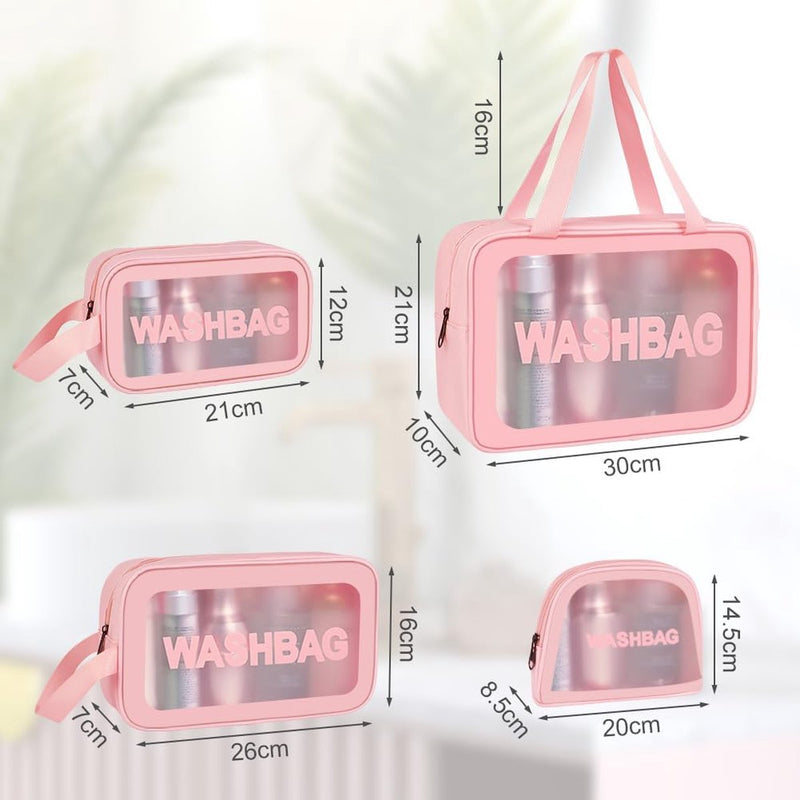 Toilettas voor op reis, transparante make-uptas, pvc-toilettas, organizer, draagbare toilettas, ritssluiting, make-uptas voor dames, kinderen, mannen, zakelijke badkamer, #11 Roze 4pc-D, 1 stuks