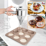 Pannenkoekendeegdispenser, 1,2 l, deegportioneerder, roestvrij staal, met deksel, roestvrijstalen trechter met standaard en 4 trechtermondingen, deeg-keukentrechter voor cake, pannenkoeken,