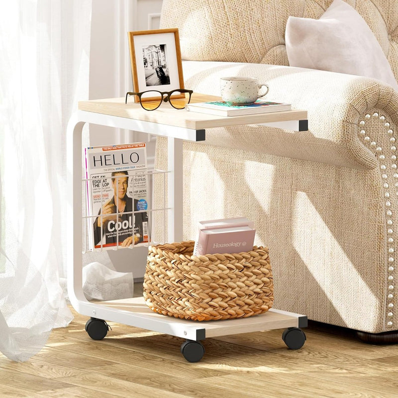 Bijzettafel met wieltjes, koffietafel, salontafel, nachtkastje, 51 x 30 x 56 cm, laptopstandaard, notebookstandaard met wieltjes en legplank