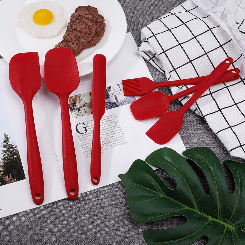 Siliconen spatel Siliconen keukengereiset Hittebestendig en antiaanbaklaag Siliconen deegspatel van voedingskwaliteit voor koken, bakken en mixen, 6-delig rood