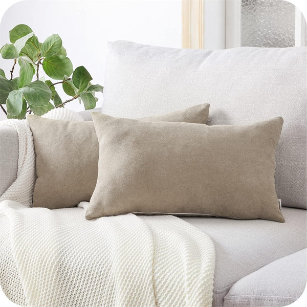 Kussenhoes 40 x 60 cm, kaki, set van 2 decoratieve woonkamer pluizige chenille kussenslopen, knuffelige decoratieve bankkussenhoes, voor bed, tuin, balkon, slaapkamer