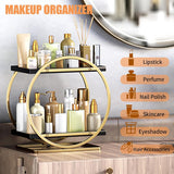 Organizer voor parfum, huidverzorging-organizer, grote inhoud, make-up vanity caddy, 2 niveaus cosmetica-display voor badkamer, organizer op het werkblad, goud